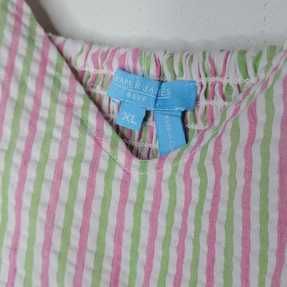 Draper James RSVP Size XL Pink / Green Striped Women's V-Neck Smocked Top - Picture 3 of 4
